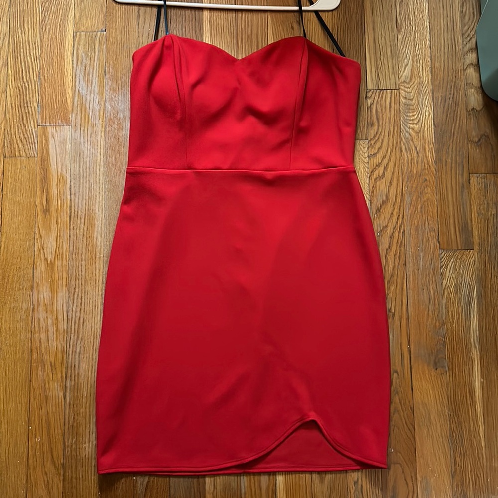 red strapless dress